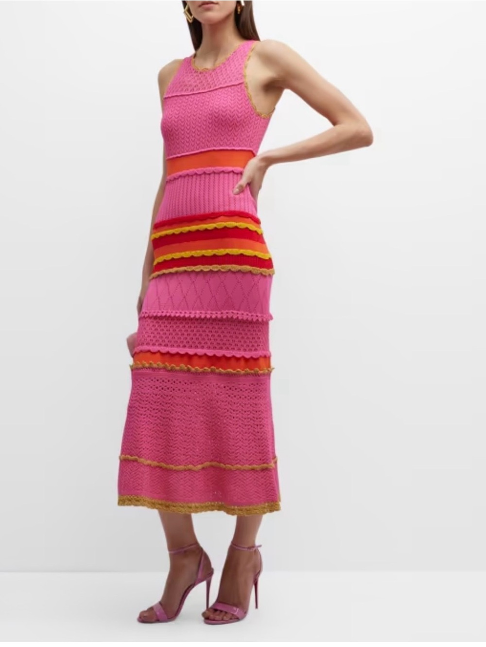 Milly Mixed Pointielle Midi Dress - Striped Size S